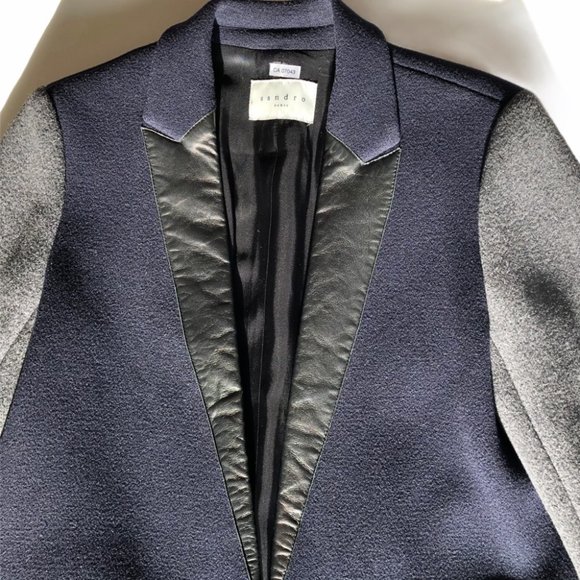 Sandro Paris Navy Colorblock Tailored Wool Coat 36 - Picture 4 of 15